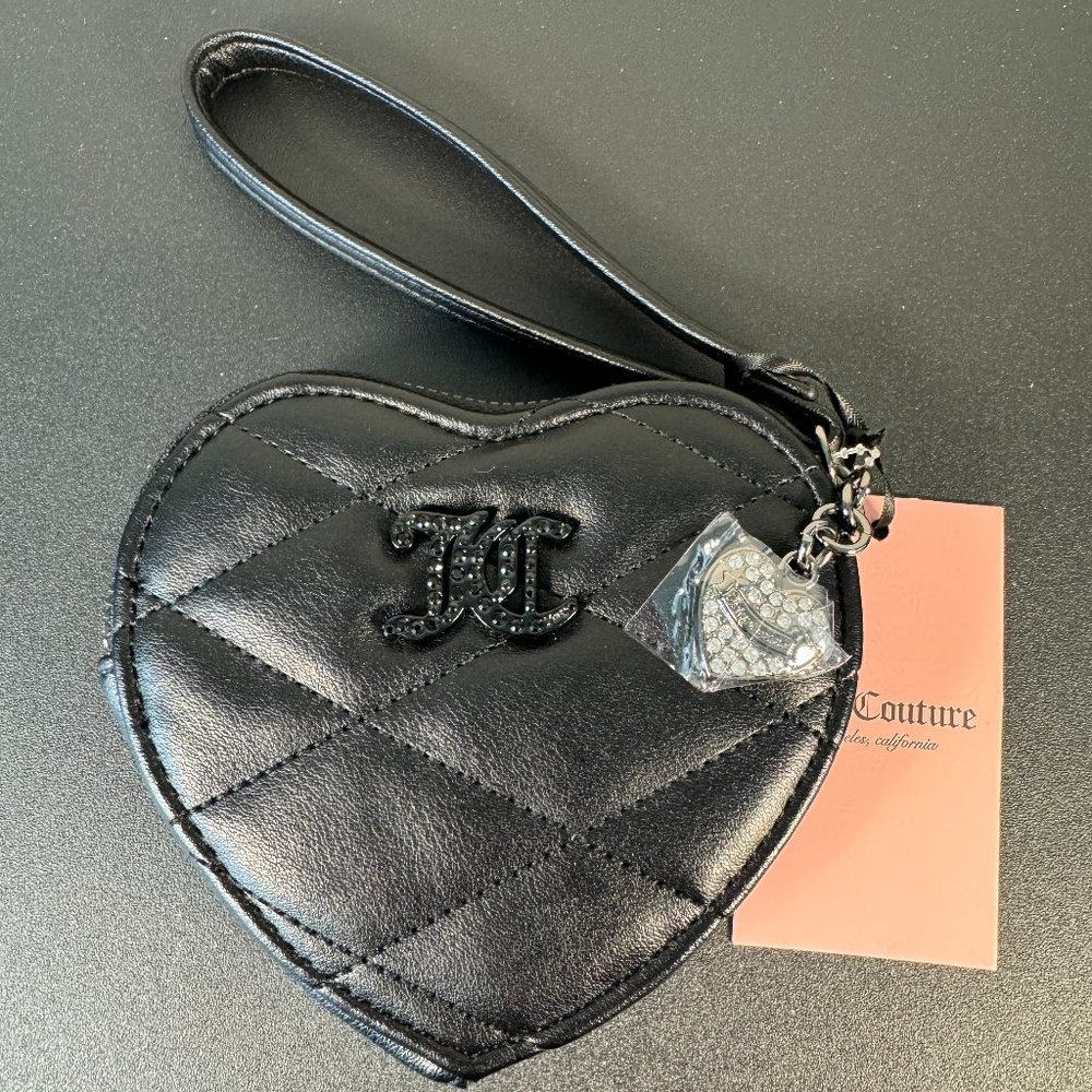 Juicy Couture Black Liquorice Faux Leather Heart Zip Around Purse Wallet - NWT